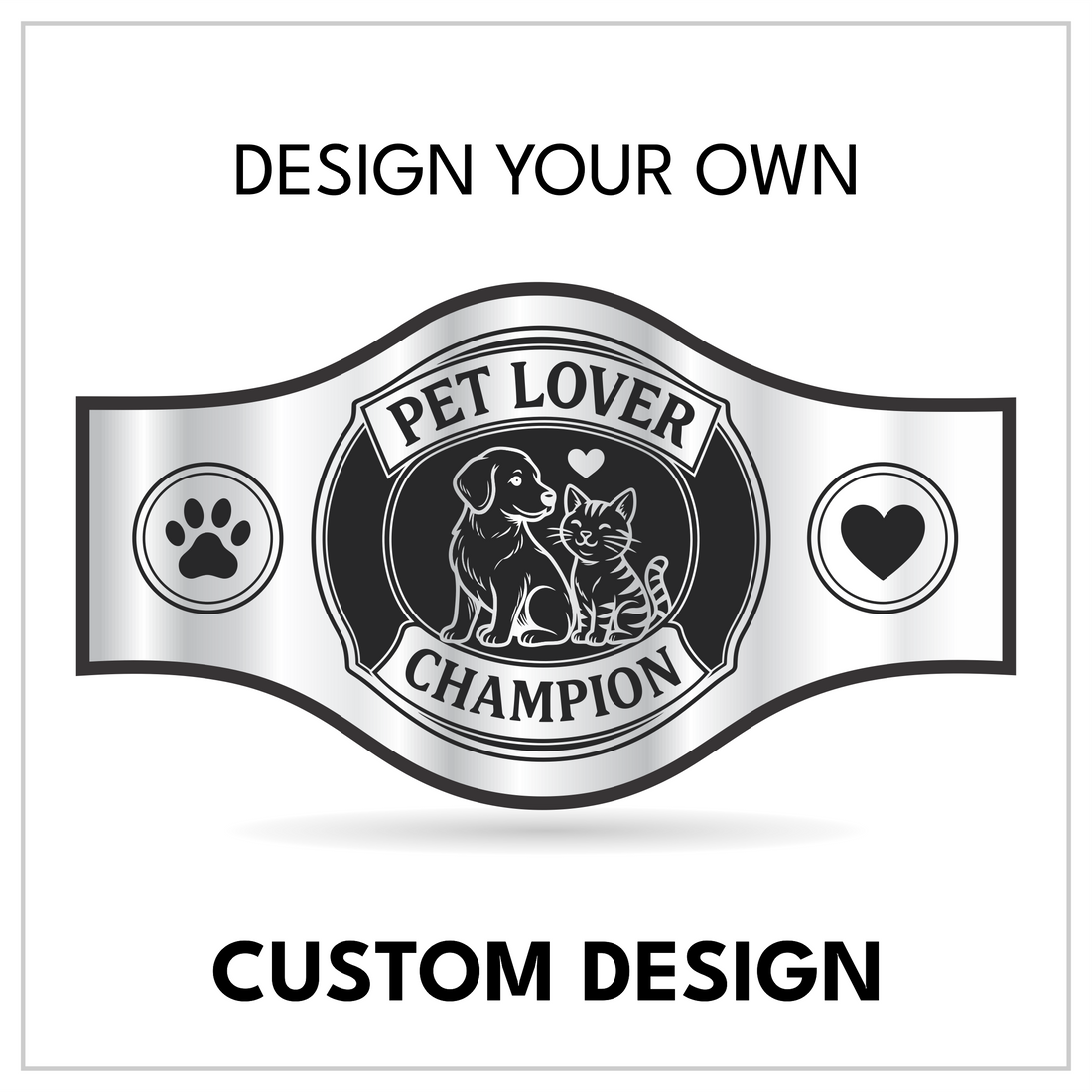 Custom Pet Lover Championship Belt with Dog and Cat Centerplate