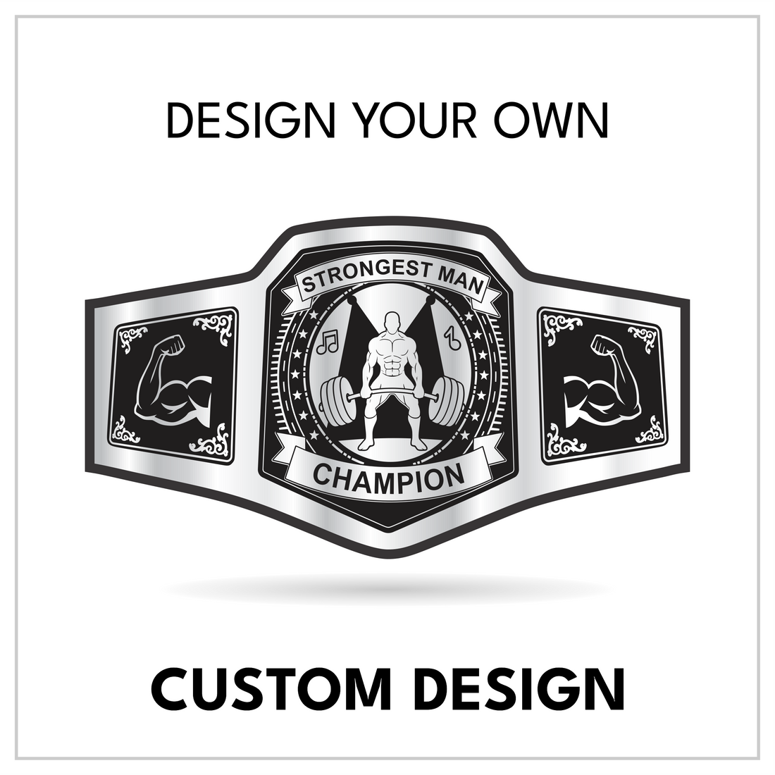 Personalized Powerlifting Title with Bicep Pose Side Panels
