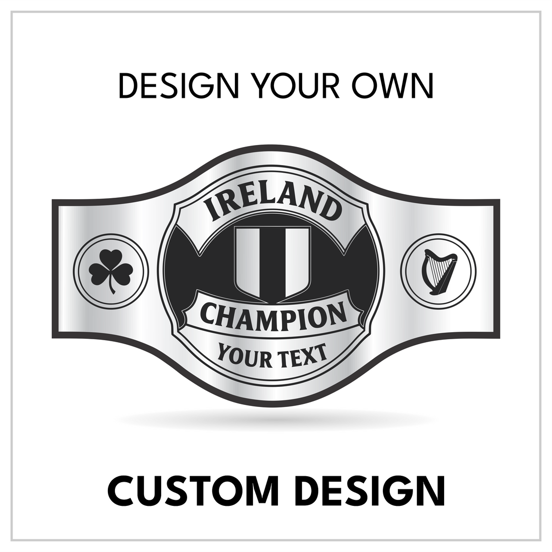 Personalized Irish Title with Shamrock and Harp Side Panels