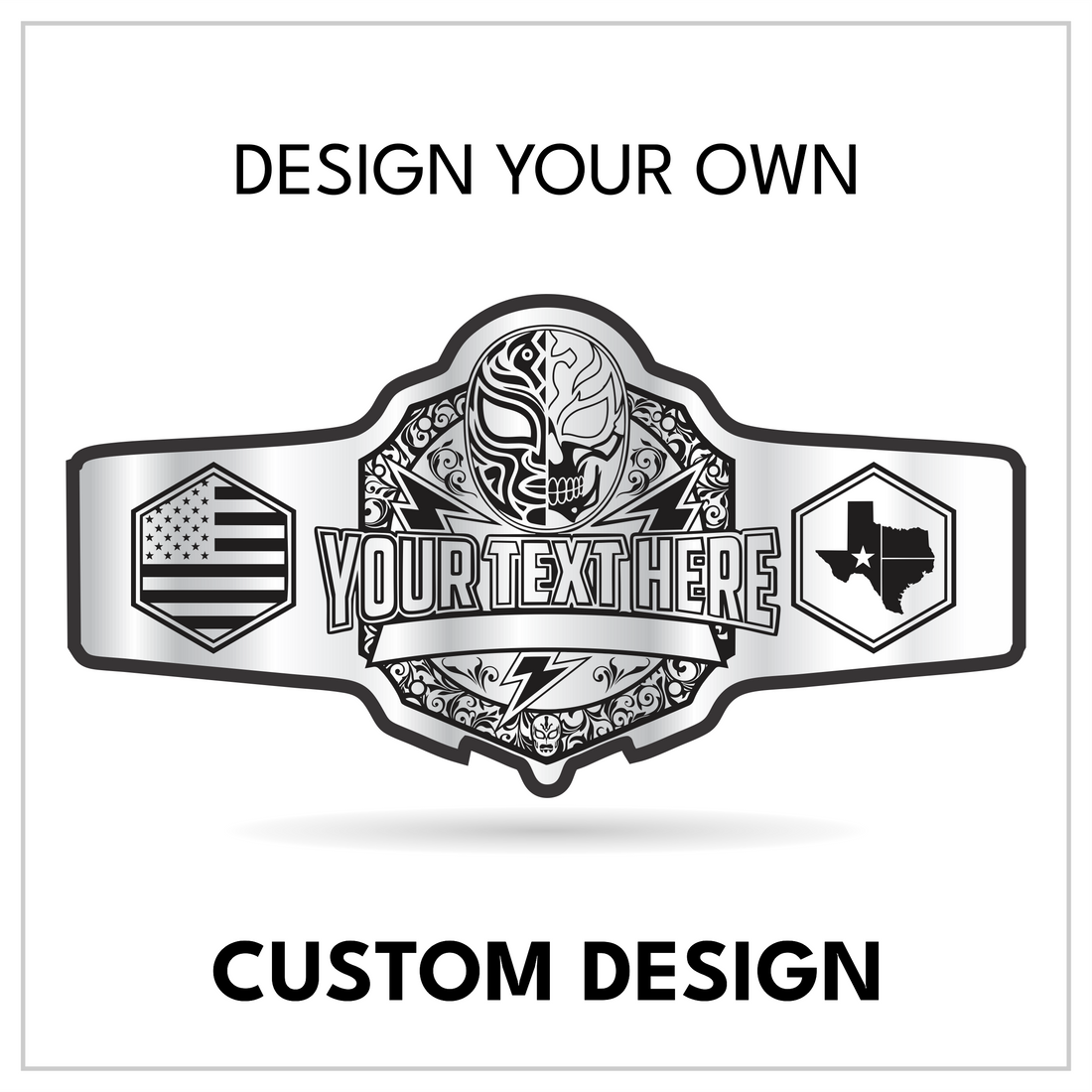 Custom Luchador Championship Belt with Mask Centerplate