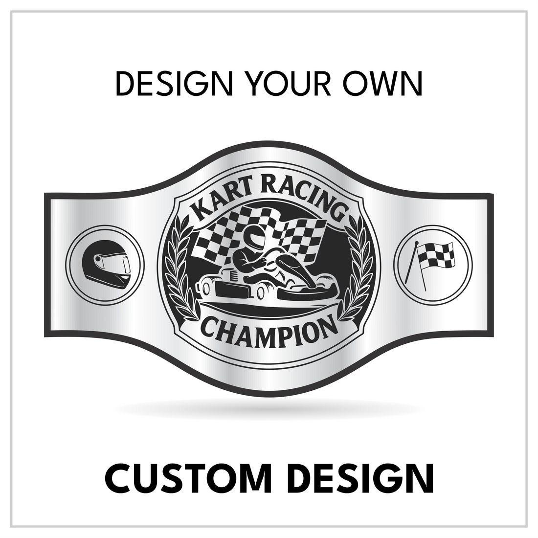 Personalized Go-Kart Title with Helmet and Checkered Flag Side Panels