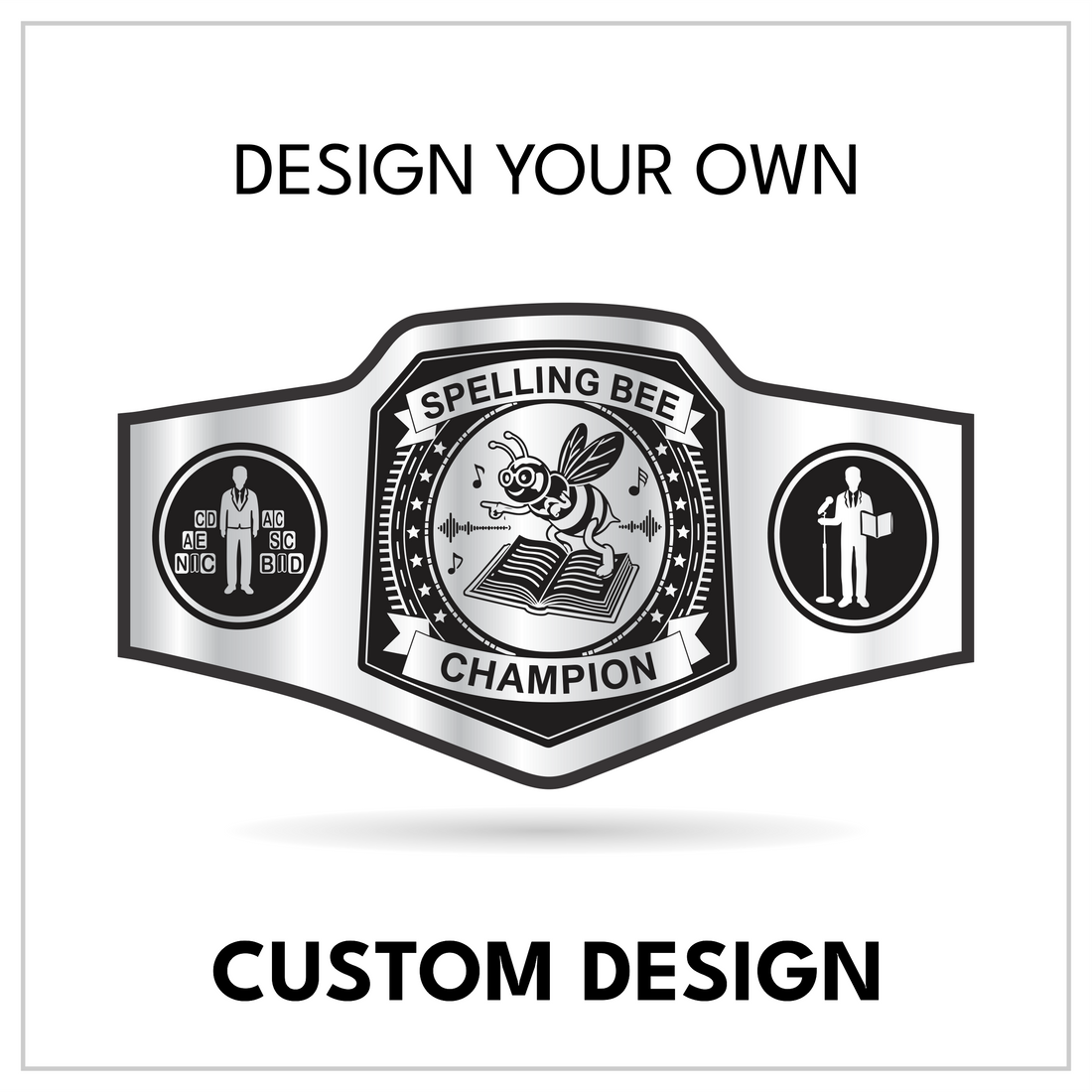 Custom Spelling Bee Championship Belt with Mascot Centerplate