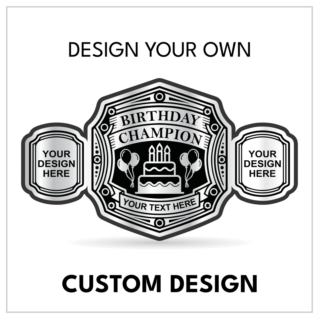 Custom Birthday Party Championship Belt with Cake & Balloons