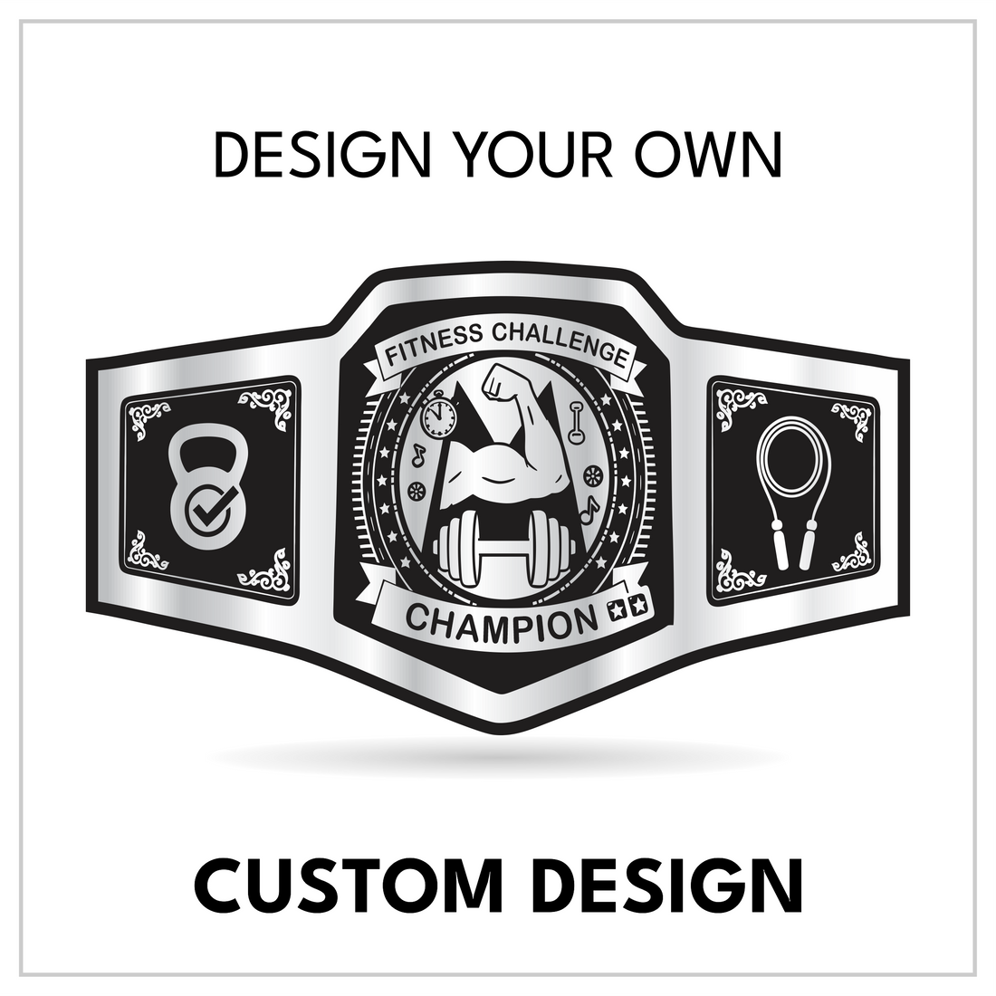 Custom Fitness Challenge Championship Belt with Dumbbell Centerplate