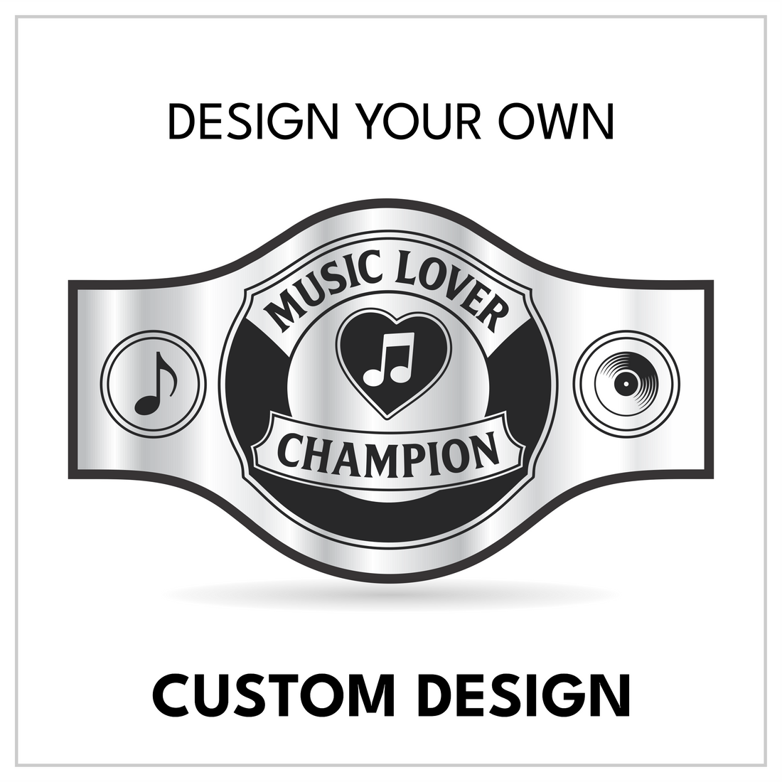 Custom Music Lover Championship Belt with Heart Note Centerplate