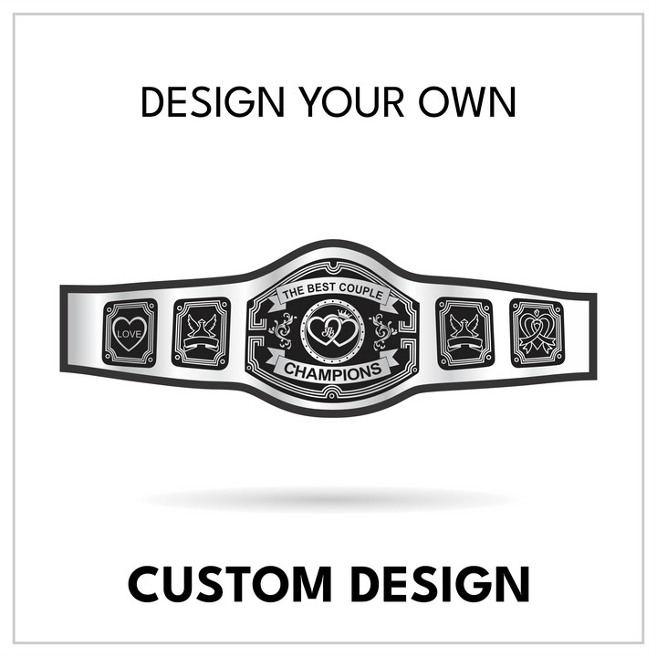 Custom Couple Championship Belt with Interlocking Hearts Centerplate