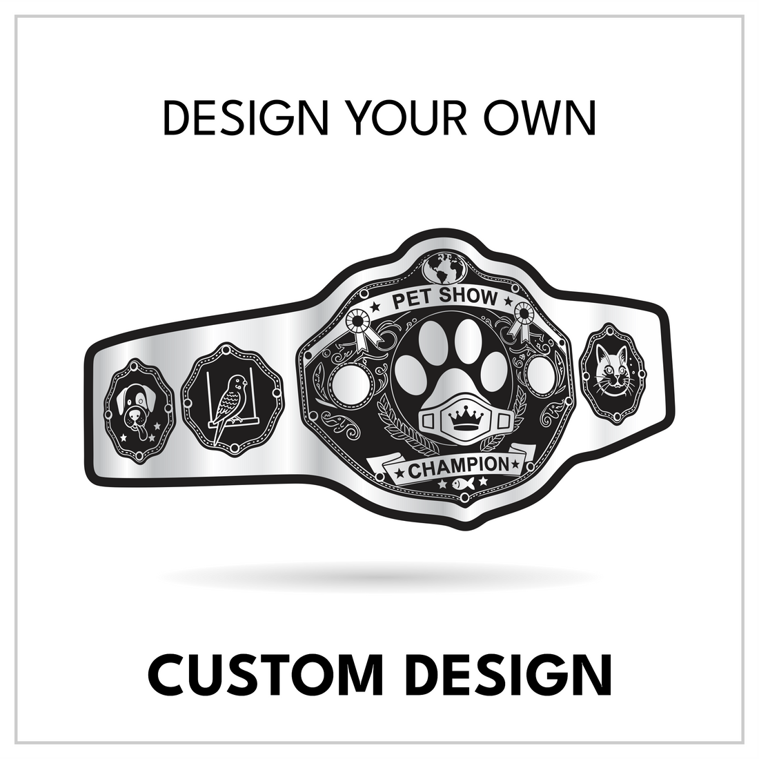 Custom Pet Show Championship Belt with Paw Print Centerplate